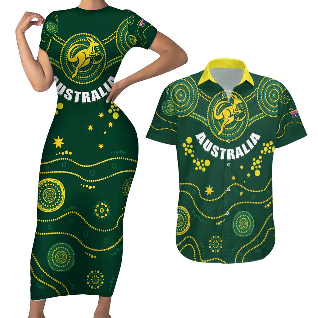 Australia 2024 Rugby Couples Matching Short Sleeve Bodycon Dress and Hawaiian Shirt Go Wallabies - Wonder Print Shop