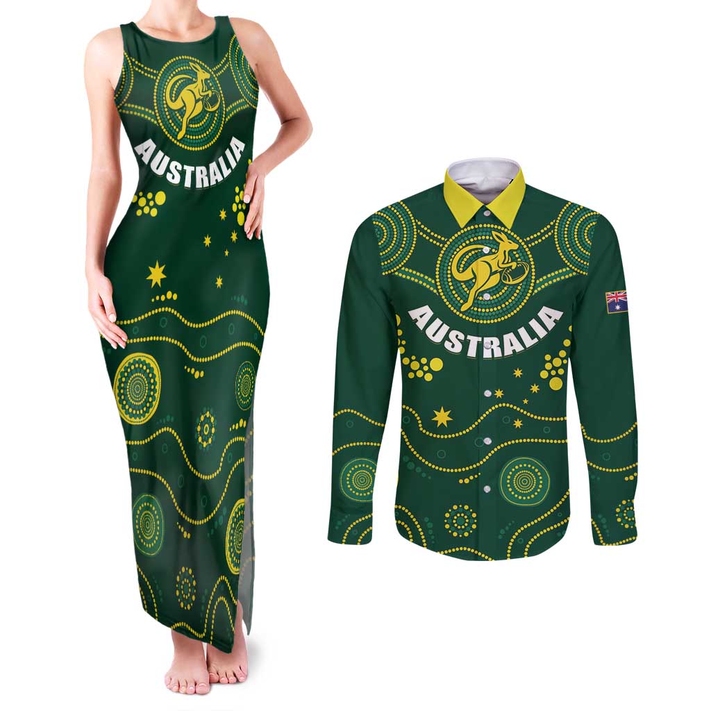 Australia 2024 Rugby Couples Matching Tank Maxi Dress and Long Sleeve Button Shirt Go Wallabies - Wonder Print Shop