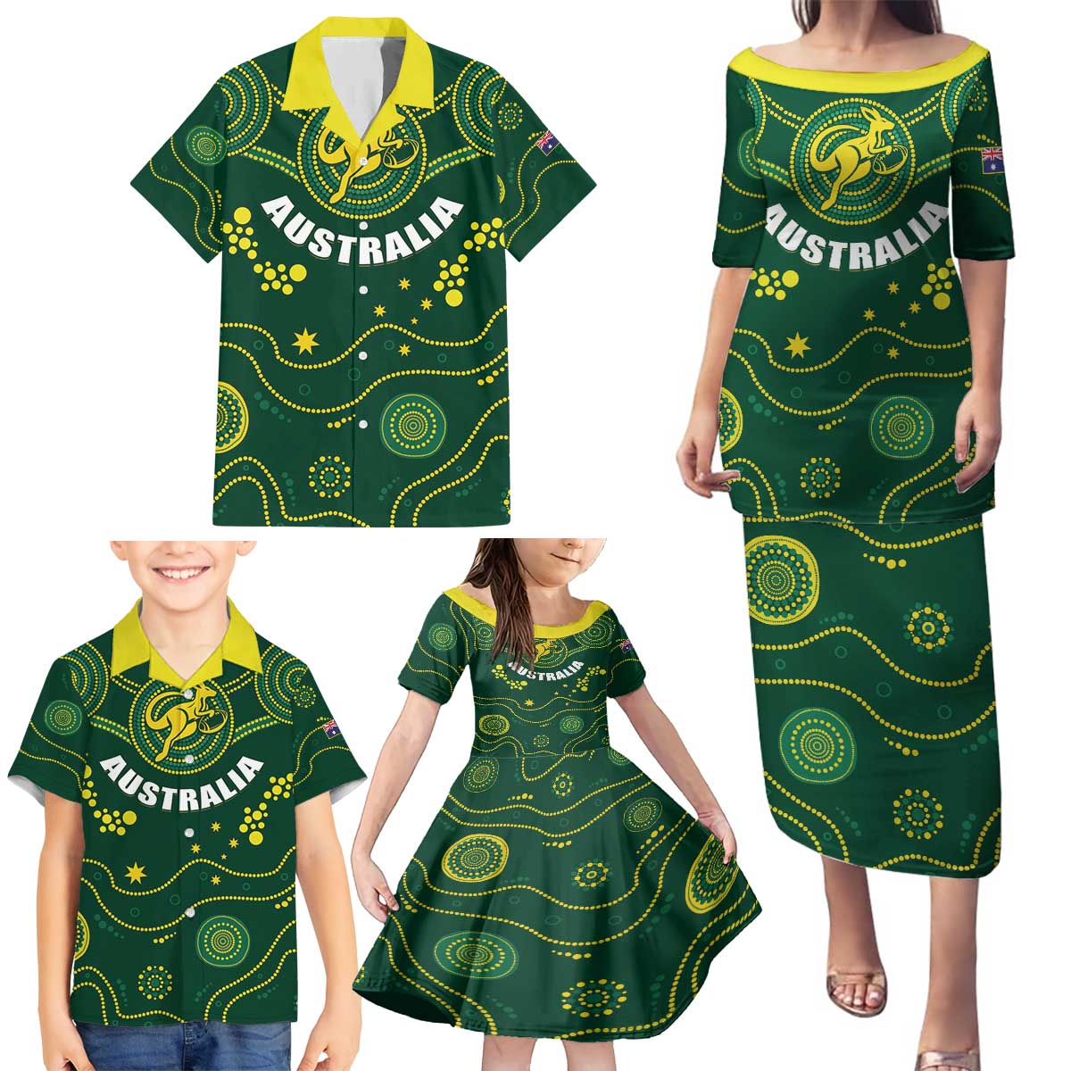 Australia 2024 Rugby Family Matching Puletasi and Hawaiian Shirt Go Wallabies - Wonder Print Shop