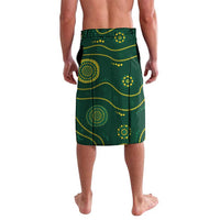 Green lavalava with yellow concentric circle wave pattern and side seam