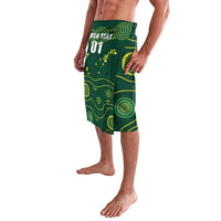 Green lavalava with yellow circular dot pattern and side slit, front view
