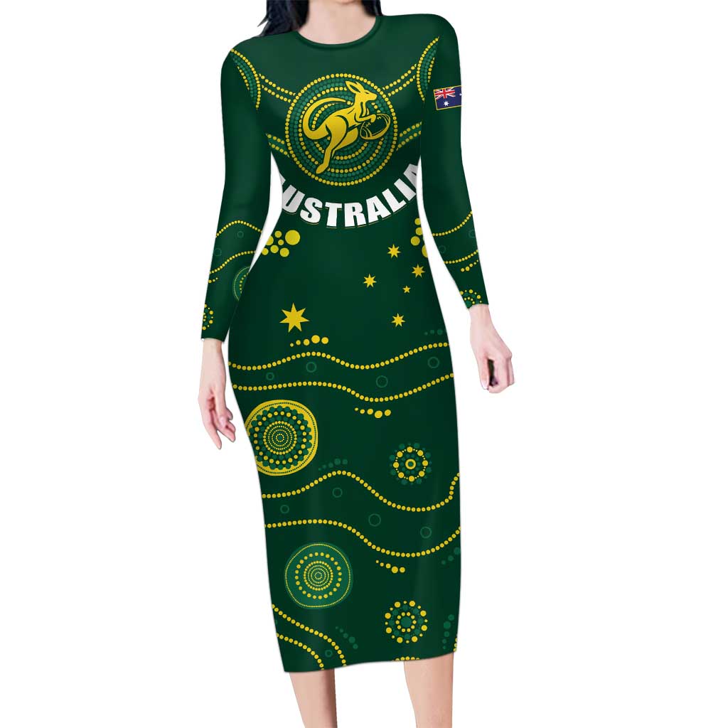 Australia 2024 Rugby Long Sleeve Bodycon Dress Go Wallabies - Wonder Print Shop