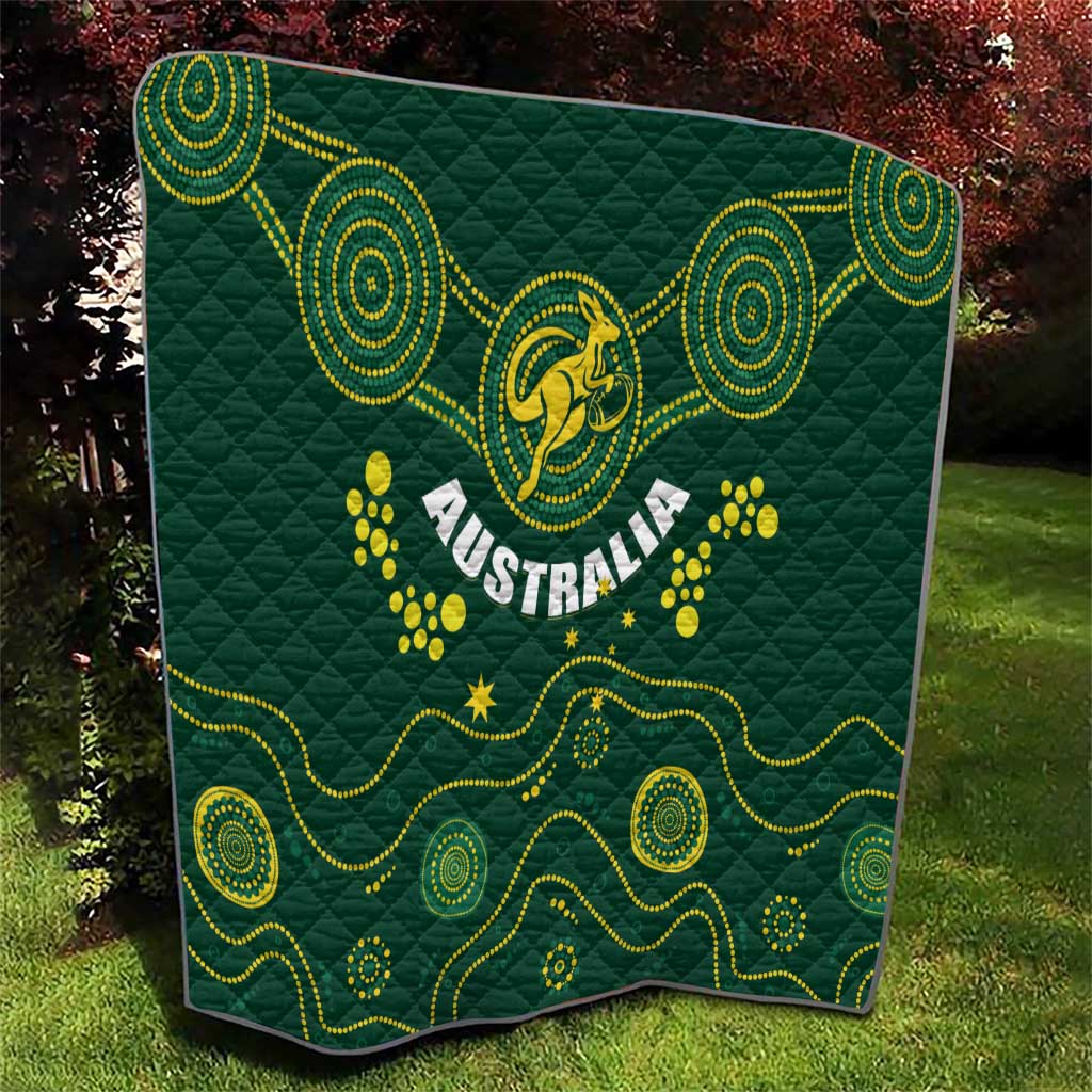 Australia rugby quilt folded look, dark green with yellow Wallabies crest and Australia text