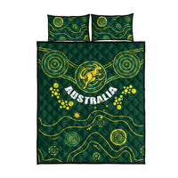 Green Australia rugby quilt bed set with kangaroo graphic, dotted swirls; includes two pillowcases