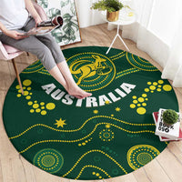 Round green rugby rug with 'AUSTRALIA' lettering, yellow kangaroo emblem and paw prints