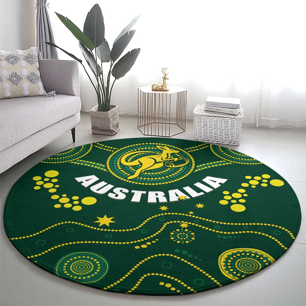 Round green Wallabies rugby carpet with centered kangaroo and 'AUSTRALIA' word