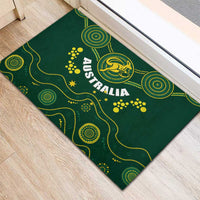 Green rubber doormat corner view with yellow kangaroo emblem and 'AUSTRALIA' text