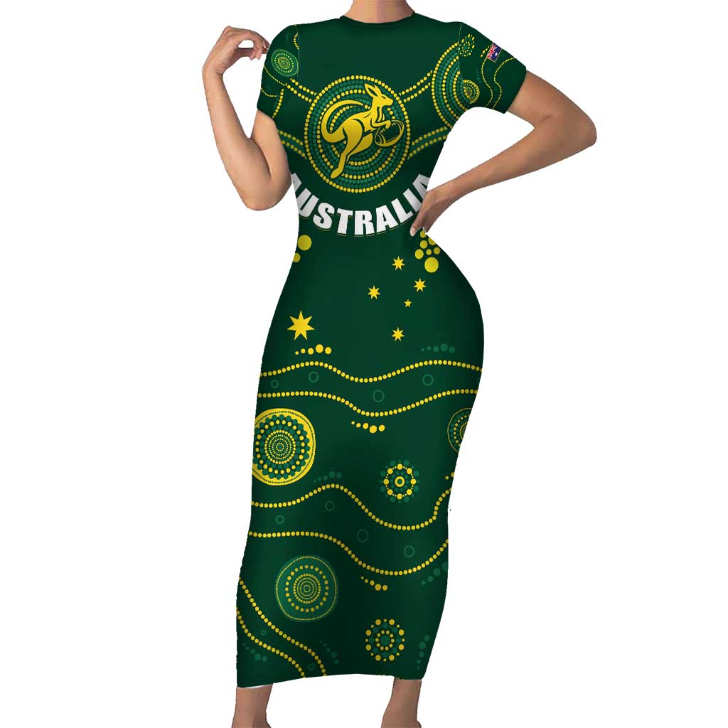 Australia 2024 Rugby Short Sleeve Bodycon Dress Go Wallabies