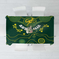 Green rugby tablecloth with Wallabies emblem and Australia text, dotted pattern