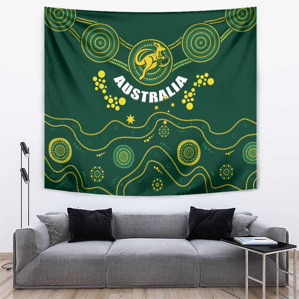 Green Australia rugby tapestry wall hanging with kangaroo and dotted crest