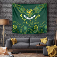 Green Australia rugby tapestry wall hanging with kangaroo emblem and circular patterns