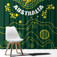 Close-up of dark green curtain with gold swirls, star, and Australia text