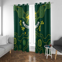Dark green window curtains with gold swirls, paw prints, and Australia Wallabies print