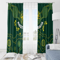 Pair of dark green curtains with gold swirl pattern, stars, and Wallabies-themed text