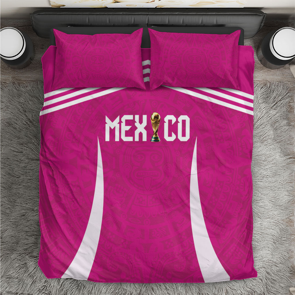 Mexico 2026 Football Pink Bedding Set Golden Eagle Victory