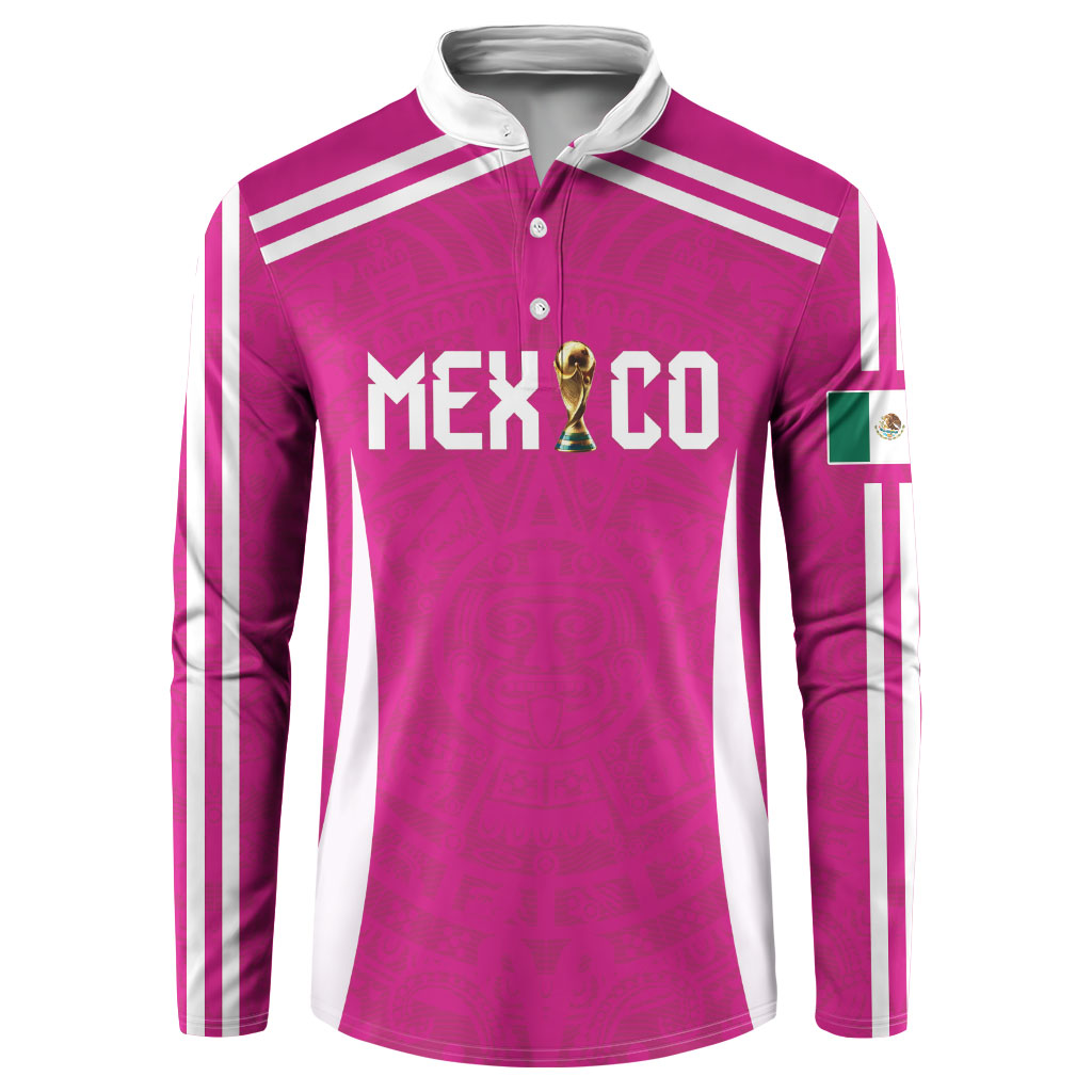 Custom Mexico 2026 Football Pink Button Sweatshirt Golden Eagle Victory