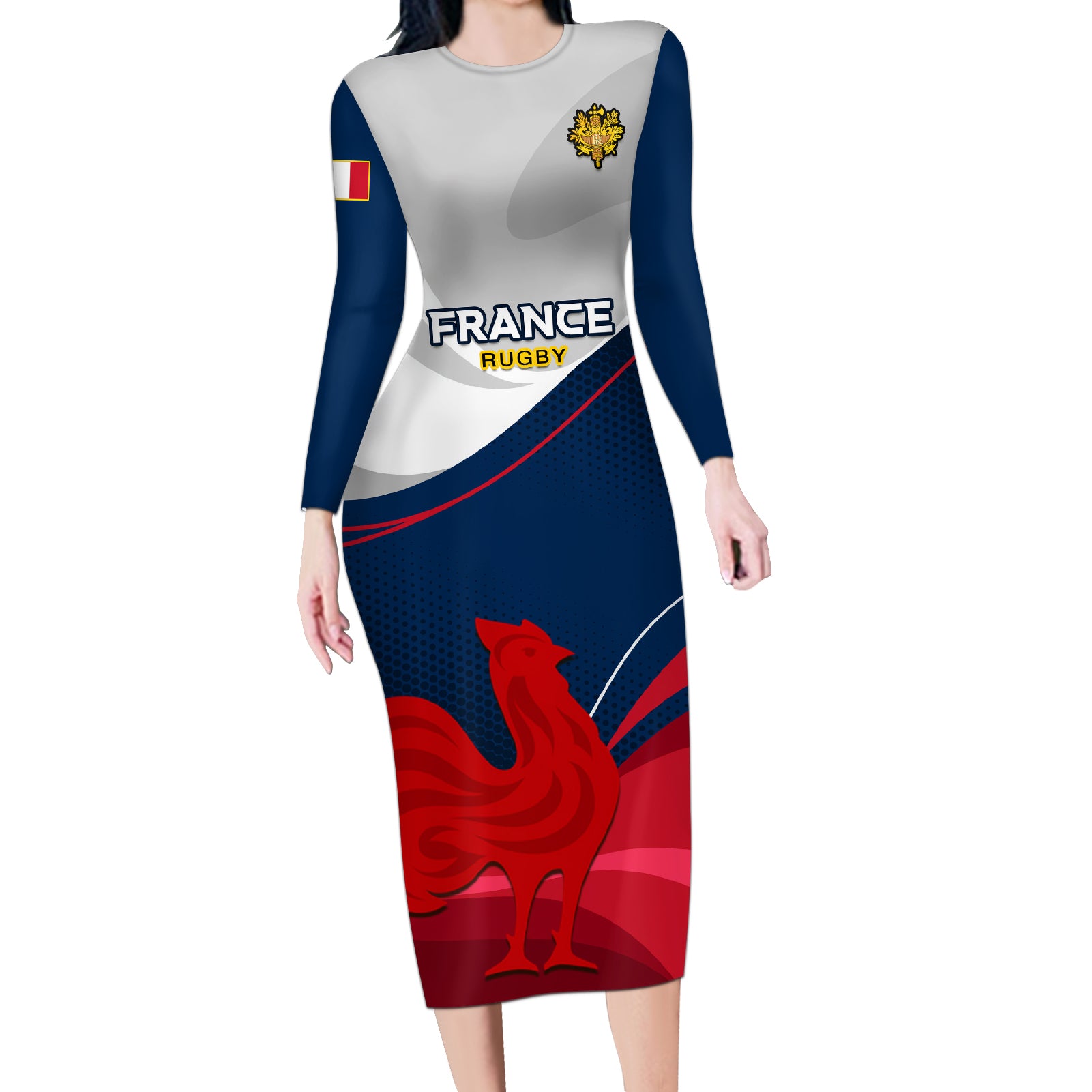 France Rugby Long Sleeve Bodycon Dress XV de France 2023 World Cup - Wonder Print Shop