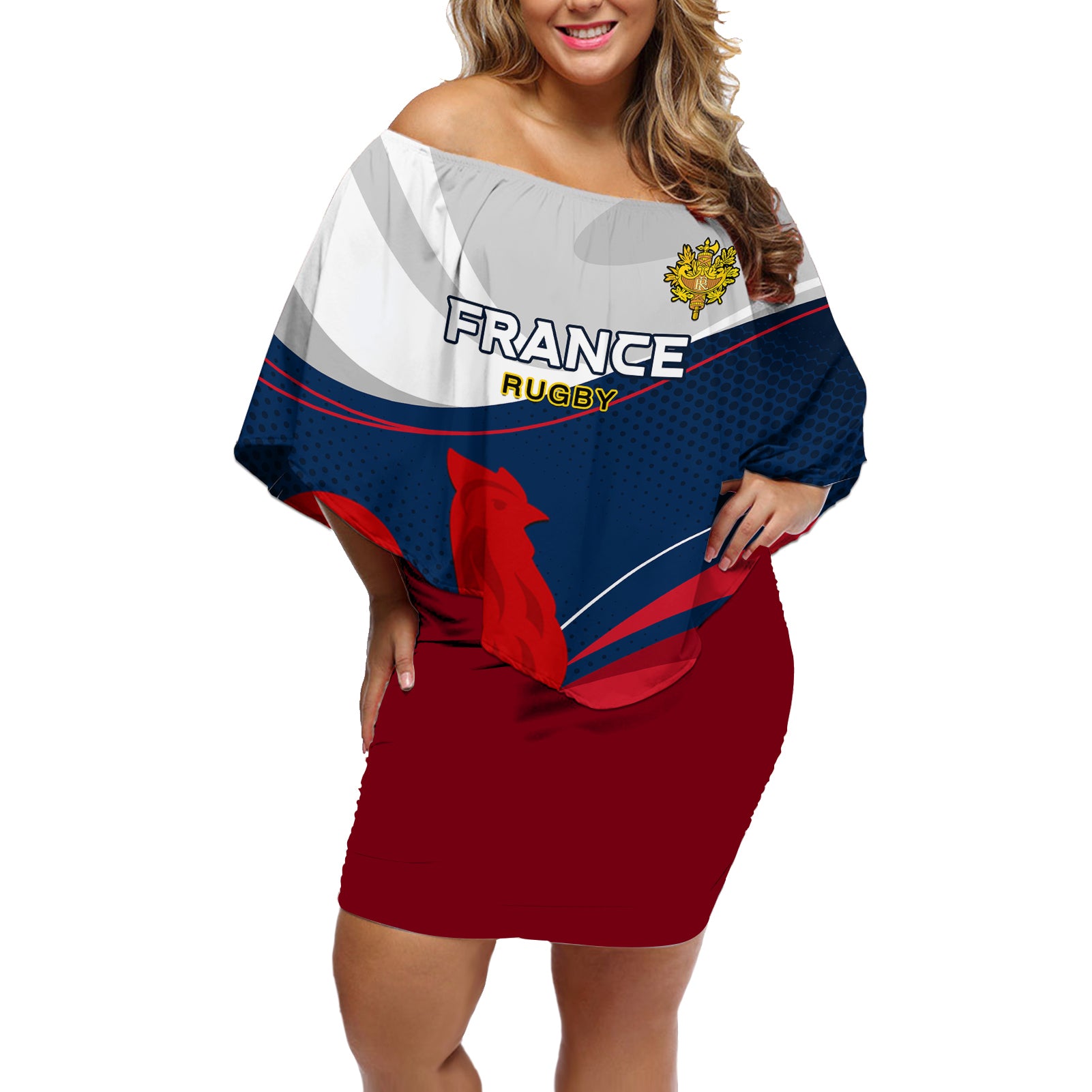 France Rugby Off Shoulder Short Dress XV de France 2023 World Cup - Wonder Print Shop