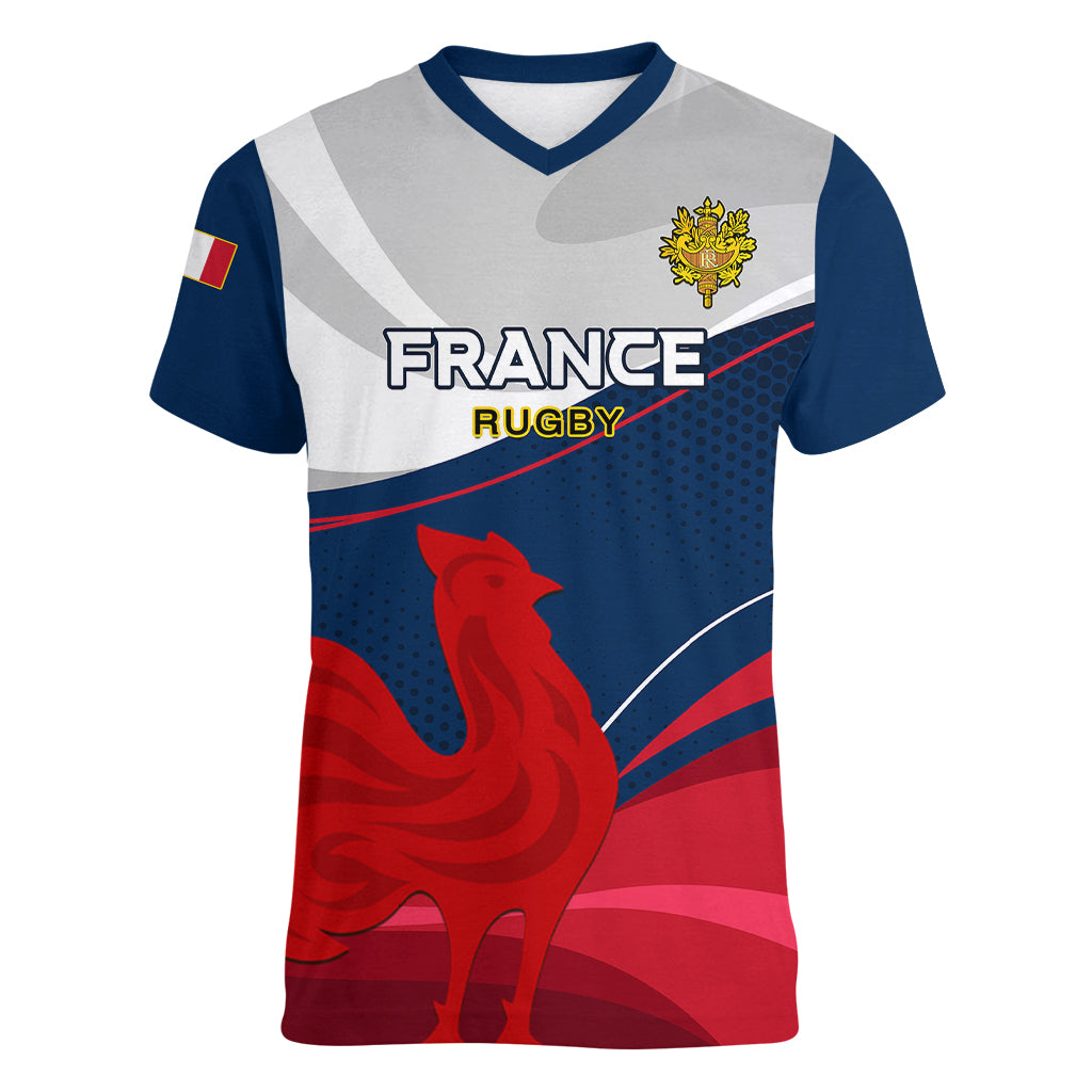 France Rugby Women V Neck T Shirt XV de France 2023 World Cup - Wonder Print Shop