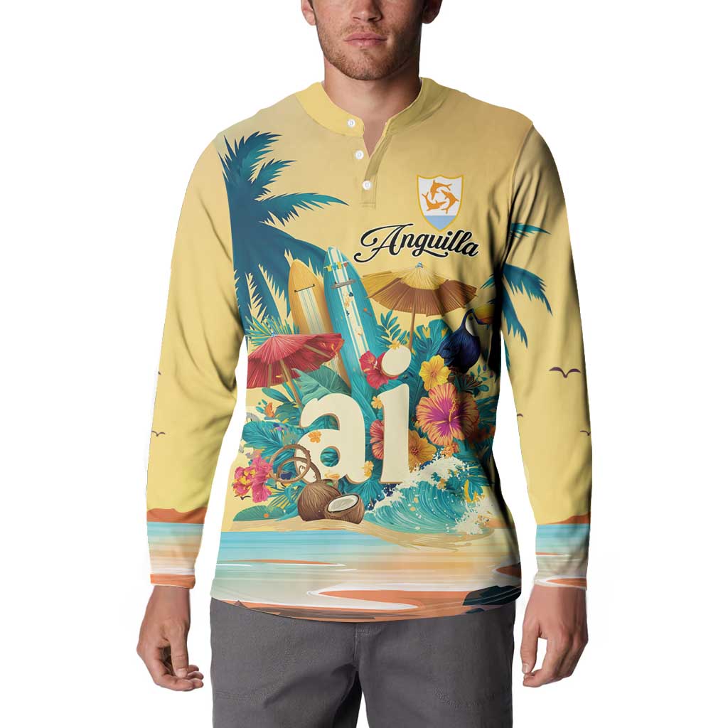 Anguilla AI Tropical Flowers Button Sweatshirt - Wonder Print Shop