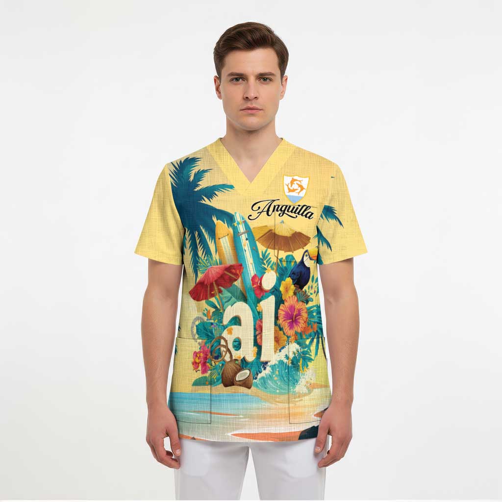 Anguilla AI Tropical Flowers Scrub Top - Wonder Print Shop