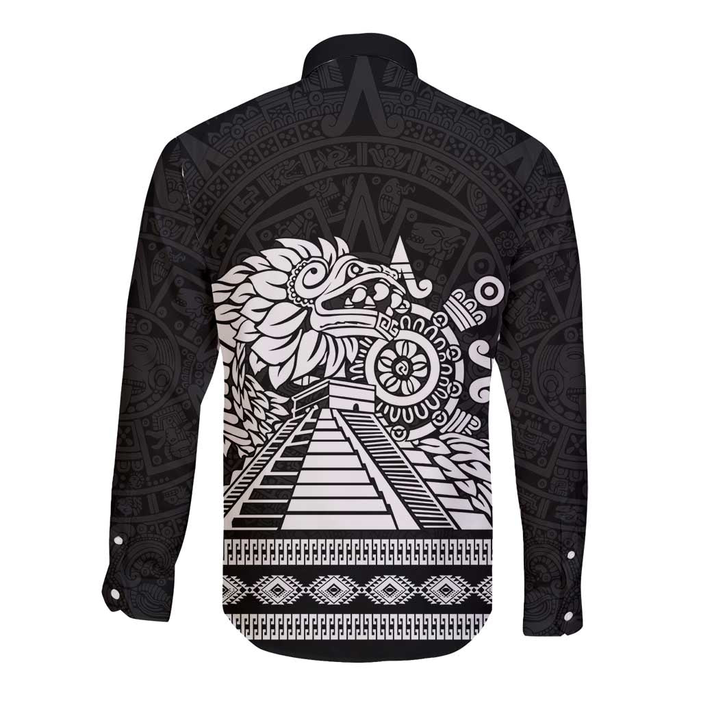 Mexican Aztec Pyramid Long Sleeve Button Shirt Aztec Pattern - Wonder Print Shop