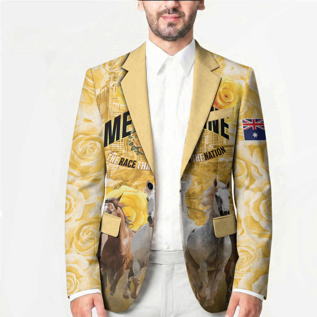 Personalised Melbourne 2026 Cup Blazer Yellow Rose Horse Racing