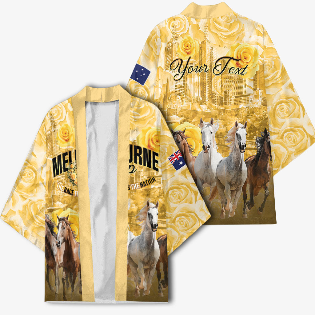 Personalised Melbourne 2026 Cup Kimono Yellow Rose Horse Racing