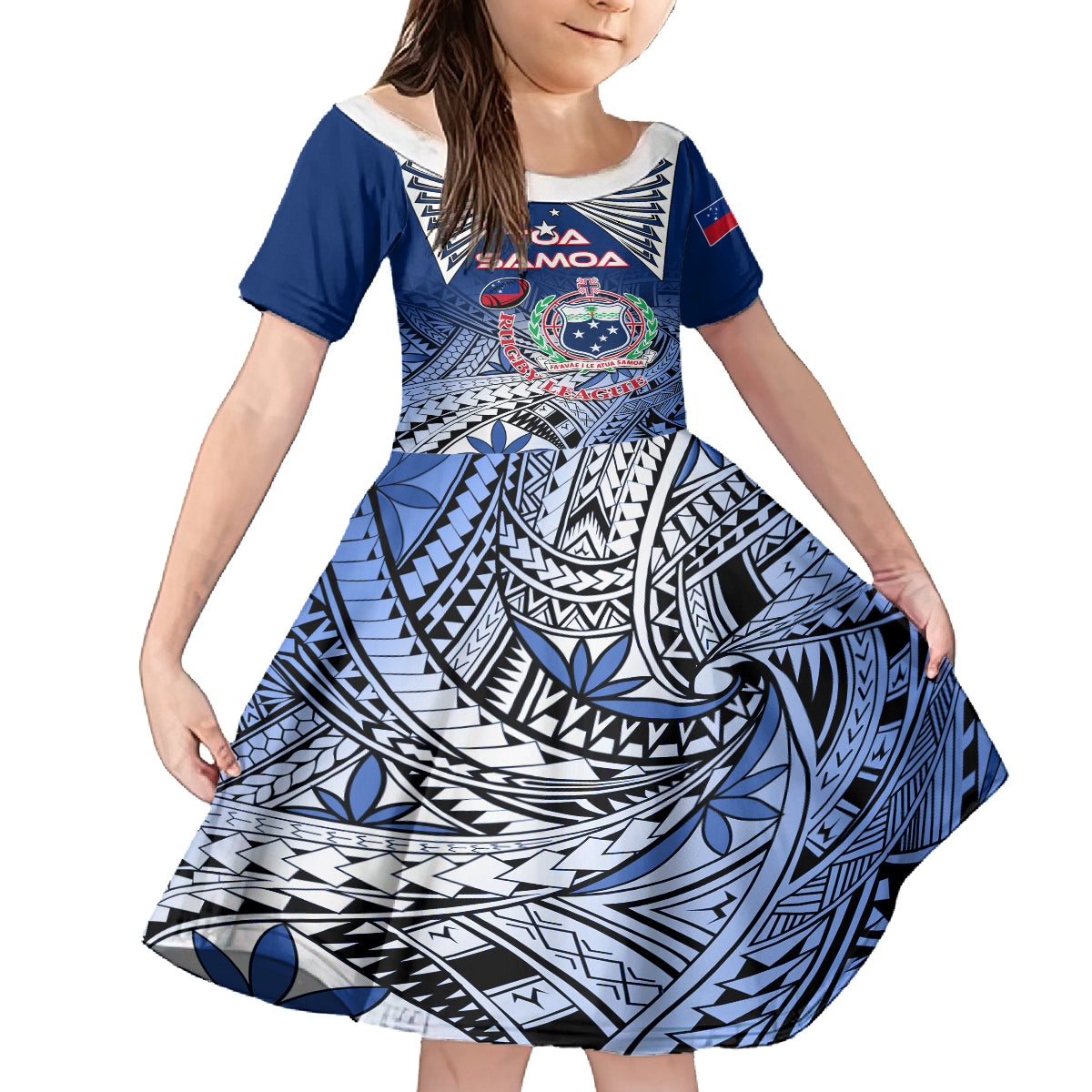 Custom Samoa Rugby Kid Short Sleeve Dress Toa Samoa Myriad Patterns - Wonder Print Shop