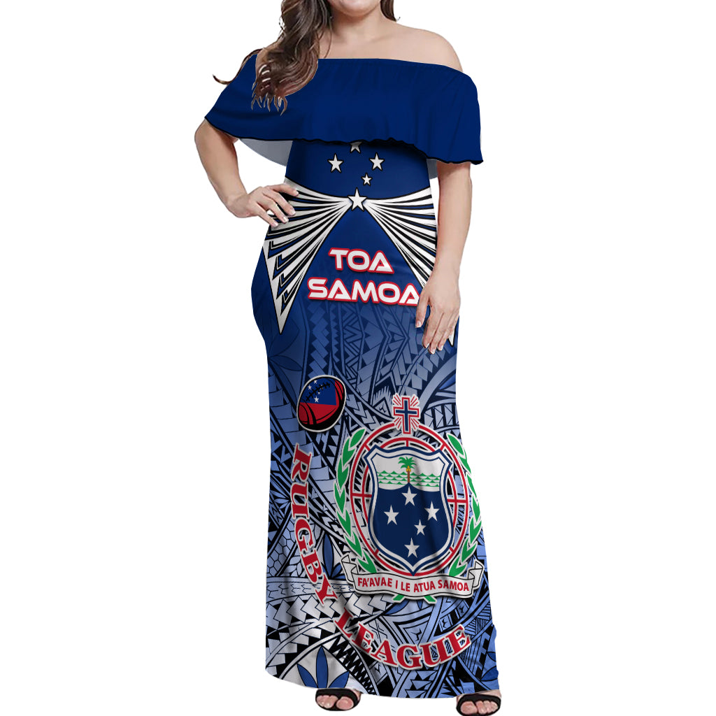 Custom Samoa Rugby Off Shoulder Maxi Dress Toa Samoa Myriad Patterns - Wonder Print Shop