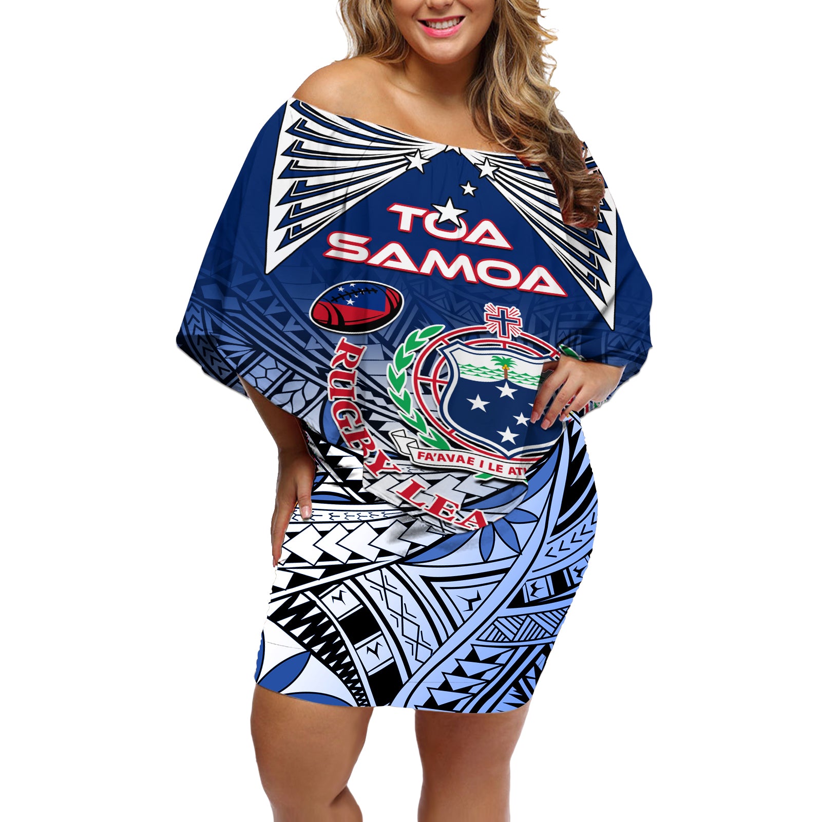 Custom Samoa Rugby Off Shoulder Short Dress Toa Samoa Myriad Patterns - Wonder Print Shop