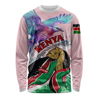 Lilac long-sleeve shirt with purple bird graphic, Kenya flag, and 'Happy Jamhuri Day' text