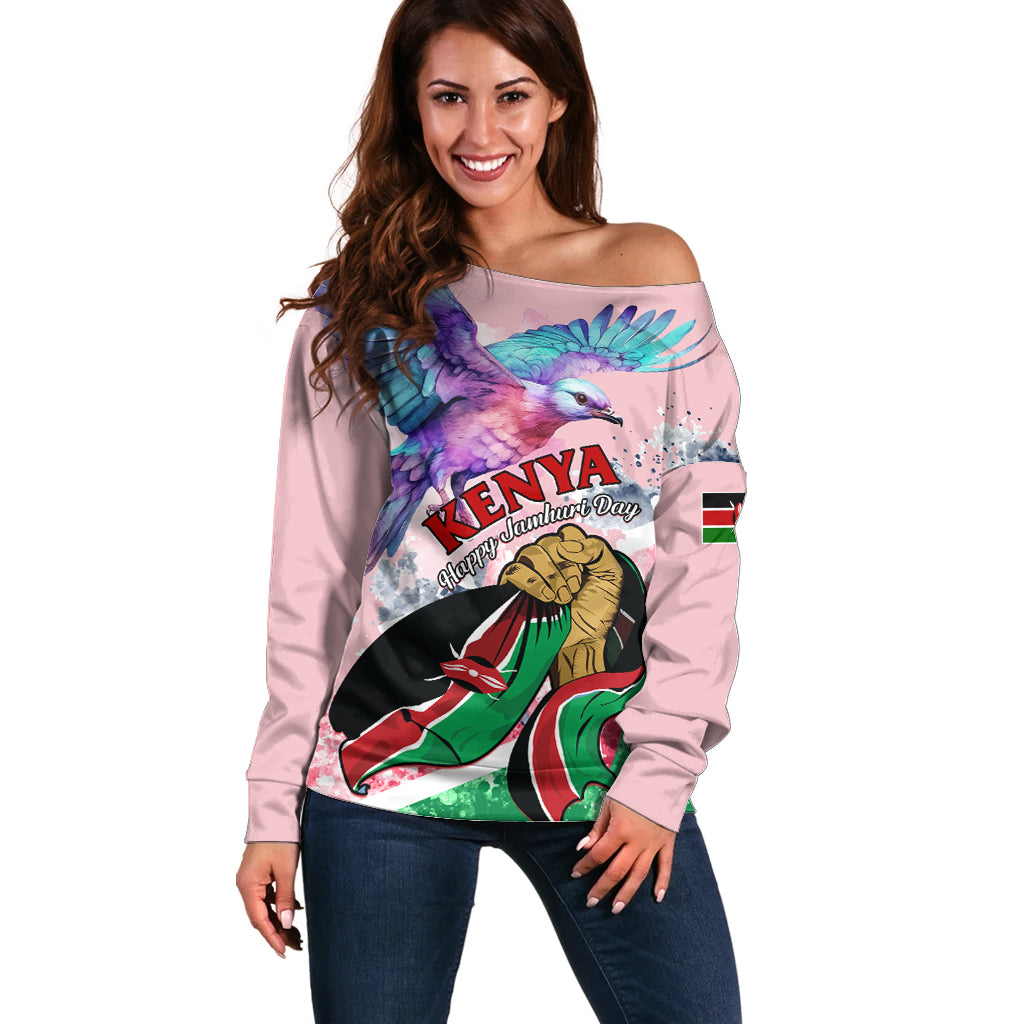 Personalised Kenya Independence Day Off Shoulder Sweater The Lilac Breasted Roller Unique Version - Wonder Print Shop