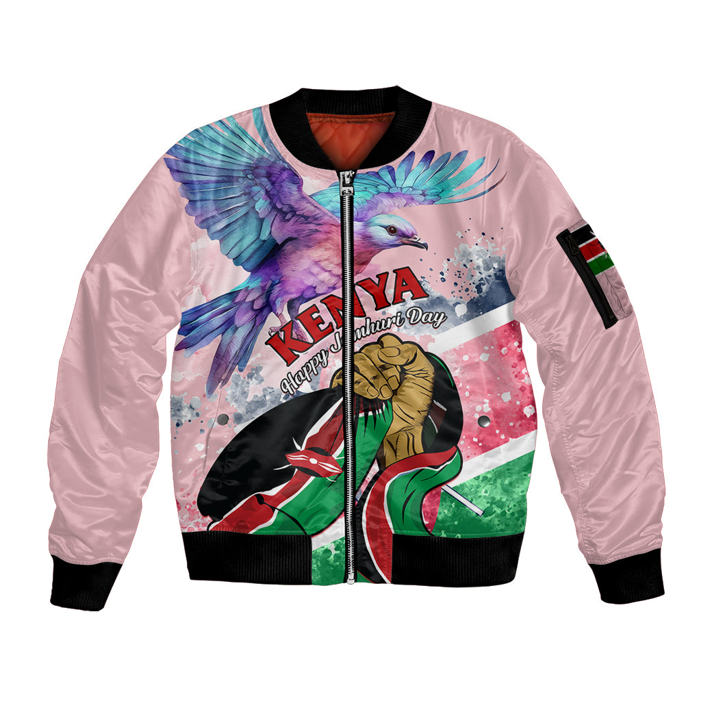 Personalised Kenya Independence Day Sleeve Zip Bomber Jacket The Lilac Breasted Roller Unique Version - Wonder Print Shop