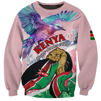 Lilac unisex sweatshirt with colorful bird graphic, Kenya and Happy Jamhuri Day print
