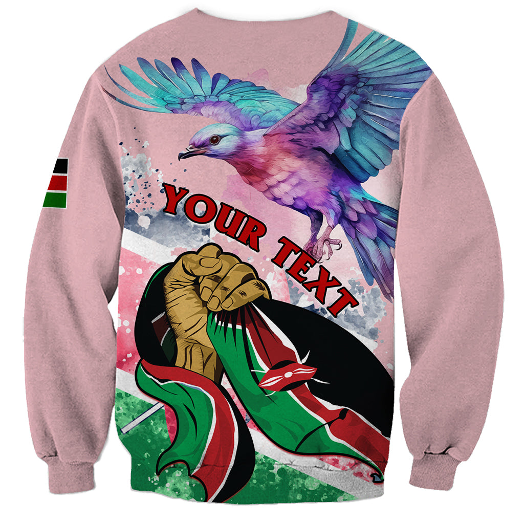 Lilac unisex sweatshirt with colorful bird graphic and Your Text typography print