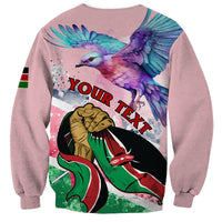 Lilac unisex sweatshirt with colorful bird graphic and Your Text typography print