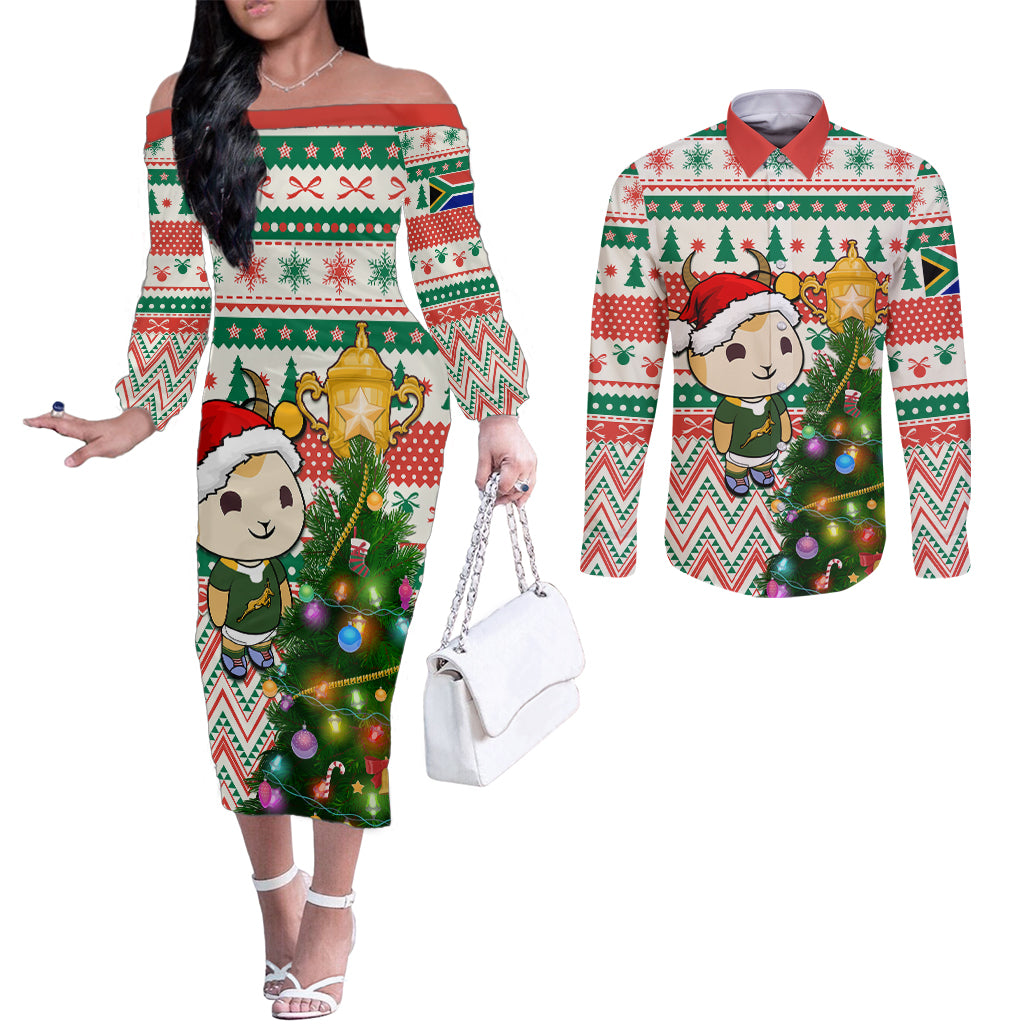 personalised-south-africa-rugby-christmas-couples-matching-off-the-shoulder-long-sleeve-dress-and-long-sleeve-button-shirt-cute-springbok-with-christmas-tree