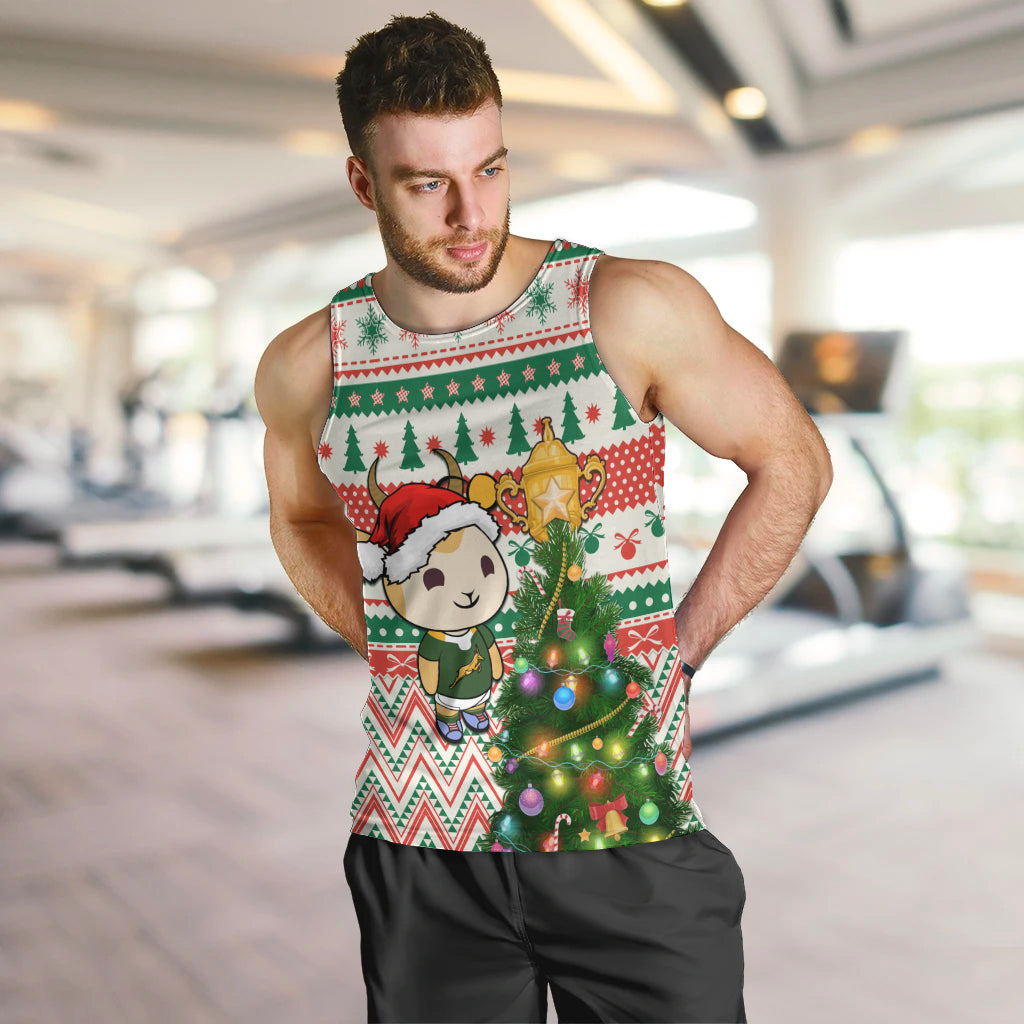 Personalised South Africa Rugby Christmas Men Tank Top Cute Springbok With Christmas Tree - Wonder Print Shop