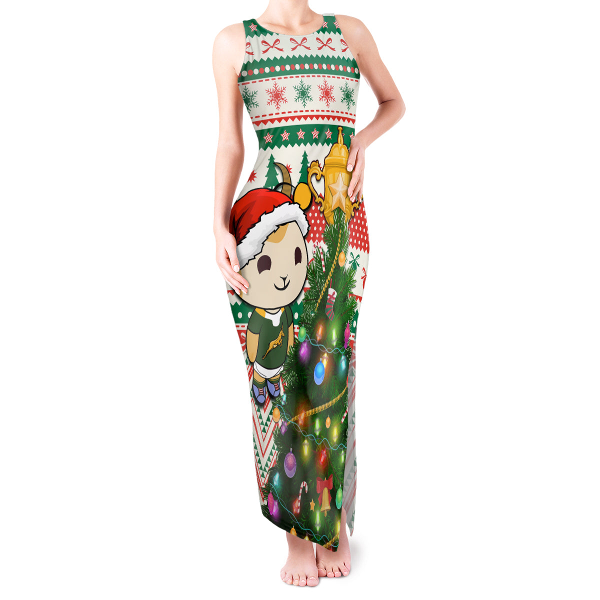 Personalised South Africa Rugby Christmas Tank Maxi Dress Cute Springbok With Christmas Tree - Wonder Print Shop