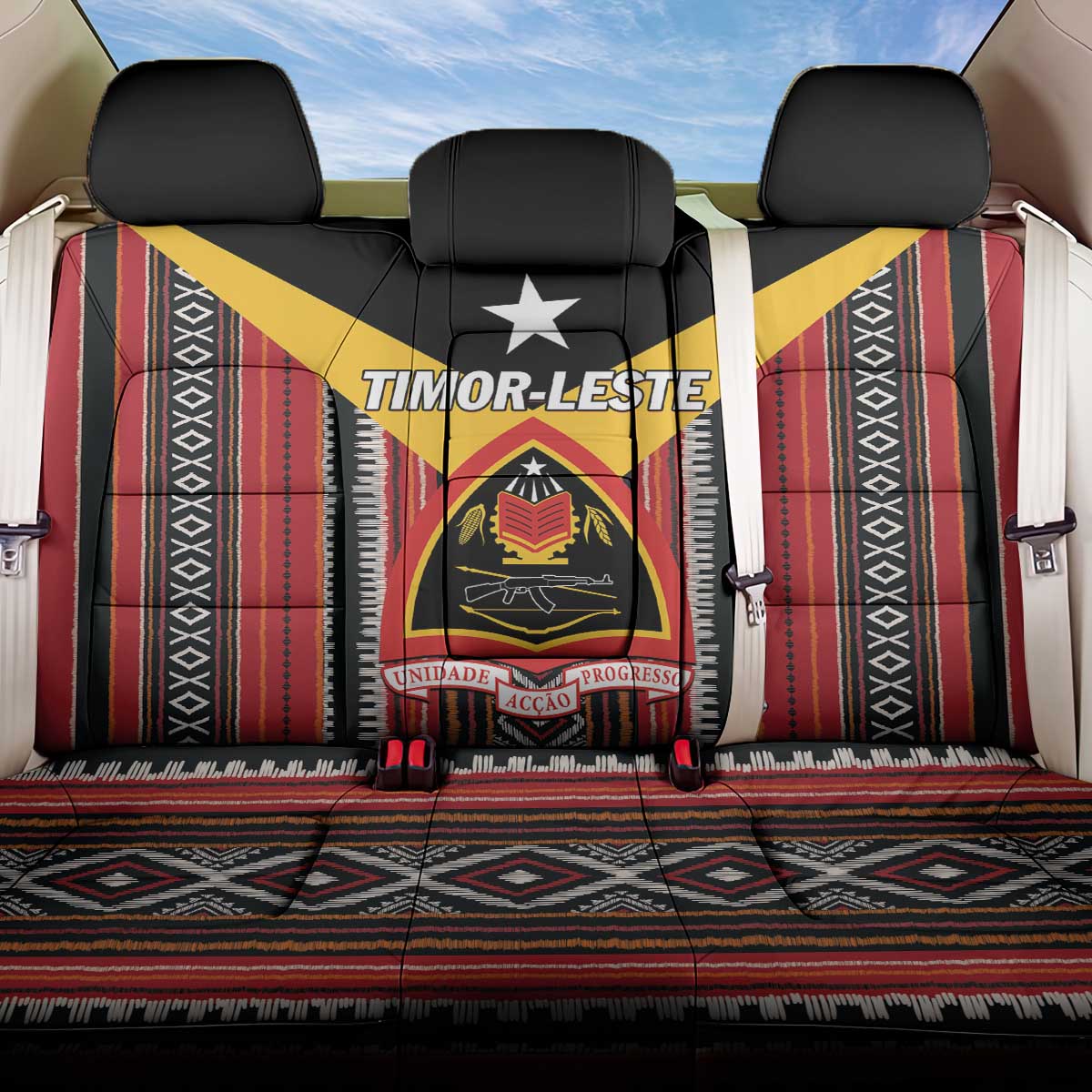 East Timor Back Car Seat Cover Timor-Leste Tais Pattern - Wonder Print Shop