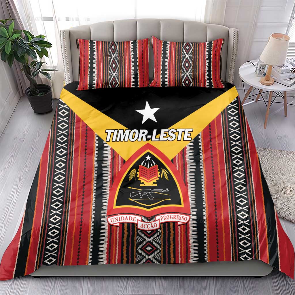 Red black and white Timor-Leste duvet and pillow bedding set with star and crest