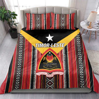 Red black and white Timor-Leste duvet and pillow bedding set with star and crest