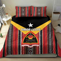 Red black and white Timor-Leste duvet and two pillow bedding set with striped Tais pattern