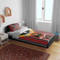 Red black and white Timor-Leste bedding set with striped Tais pattern and star crest