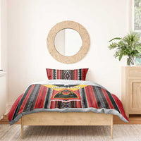 Red black and white Timor-Leste bedding set with striped Tais pattern, star and crest