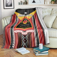 Timor-Leste tapestry blanket with black, red and yellow tribal stripe print
