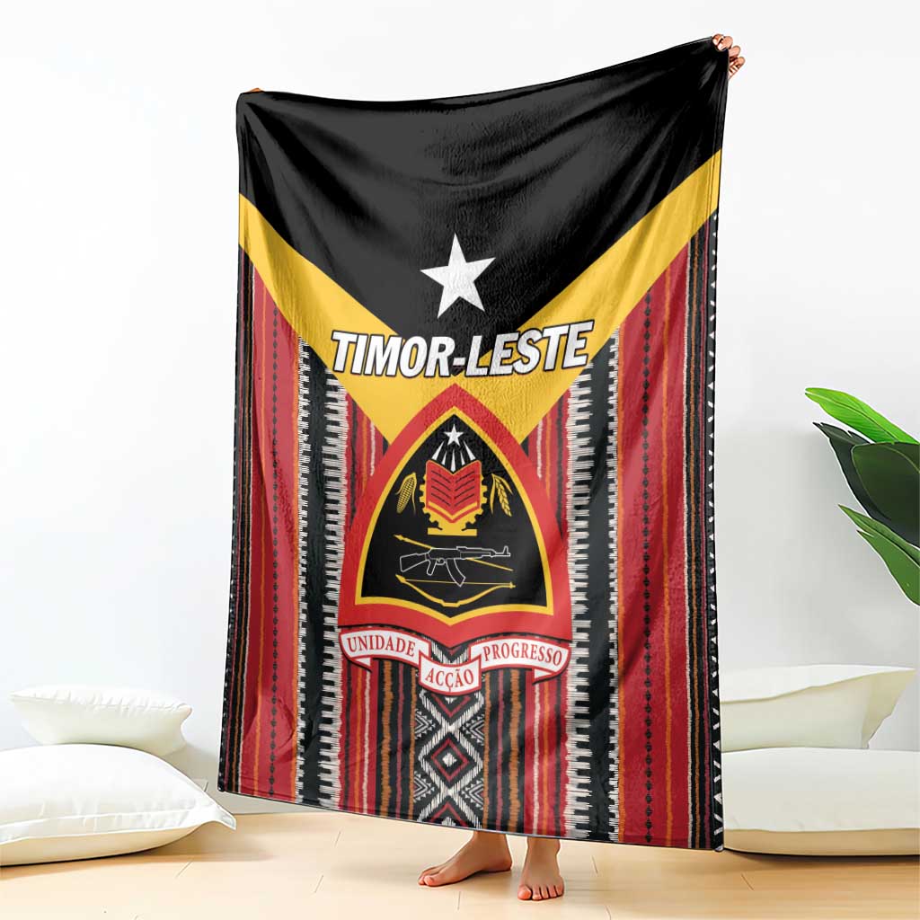 Timor-Leste flag design throw blanket, black with yellow star and red stripe borders