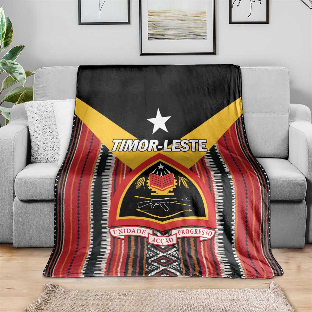 Timor-Leste flag blanket with black base, yellow star and red striped trim