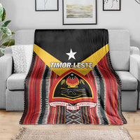 Timor-Leste flag blanket with black base, yellow star and red striped trim